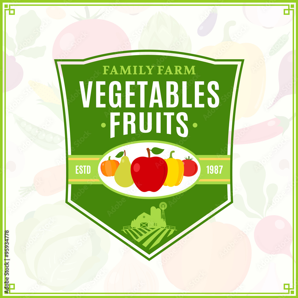 Natural vegetables logo design, healthy kids menu colorful creative  template vector Illustration Stock Vector | Adobe Stock