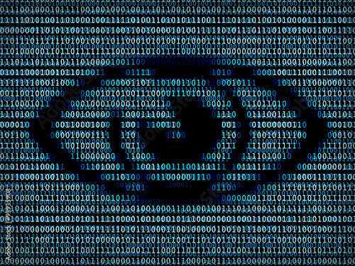 Eye symbol in digital background / A concept of virtual reality or internet surveillance