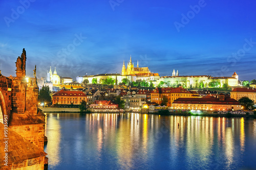 Beautiful view of the Prague Castle from the Charles Bridge.Prag