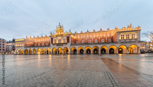 Cloth-hall (Sukiennice) in Krakow illuminated in early morning