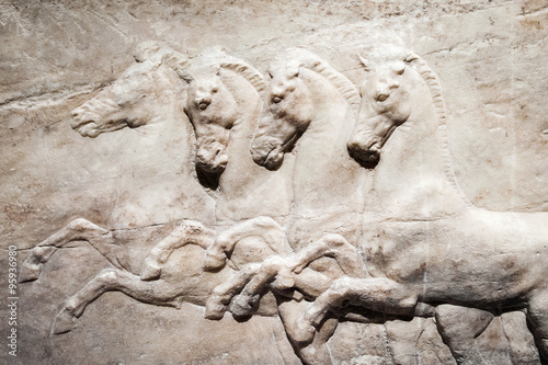 Cuadro en lienzo Detail of bas relief of a horses, Athens