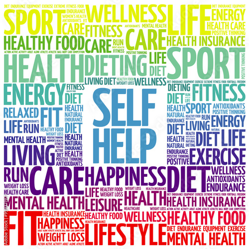 Self Help word cloud background, health concept