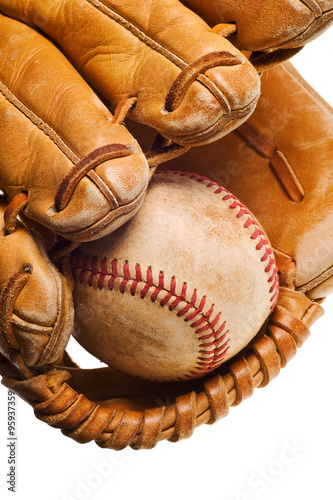 baseball in mitt isolated