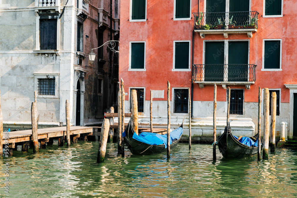  Gondolas in Venice Grand Canal, Italy.