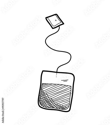 Tea Bag Doodle, a hand drawn vector doodle illustration of a tea bag.