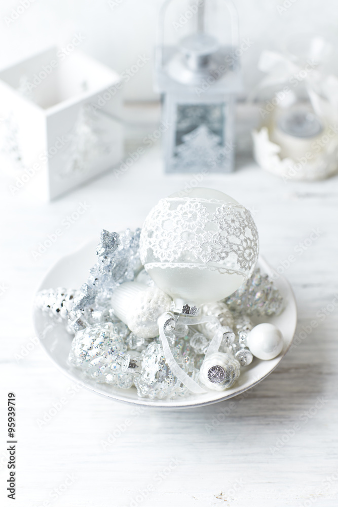 Fototapeta premium Vintage Christmas decorations in white