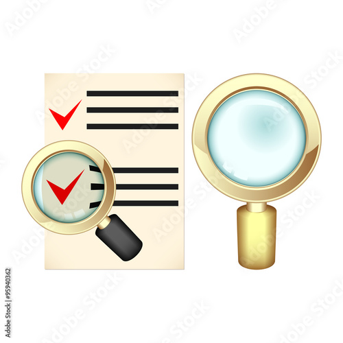 Choice under magnifying glass. Set on a white background.
