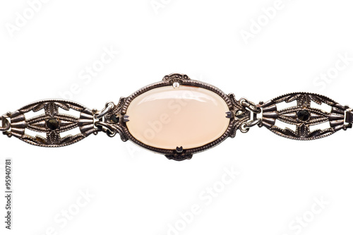 vintage moonstone necklace detail isolated on white