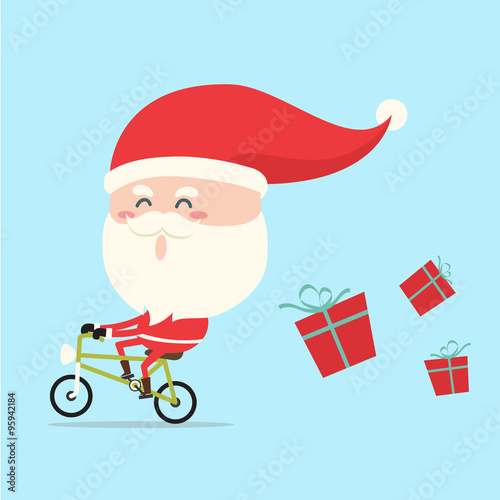 santa claus riding bicycle in christmas
