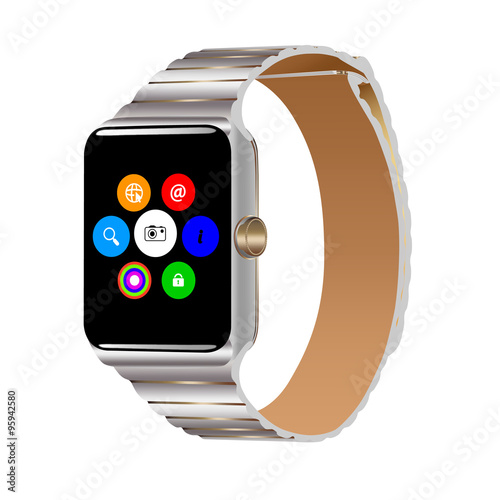 A smart watch with a touch screen in vector.Vector illustration of a smartphone watch.	