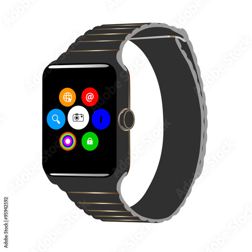 A smart watch with a touch screen in vector.Vector illustration of a smartphone watch.