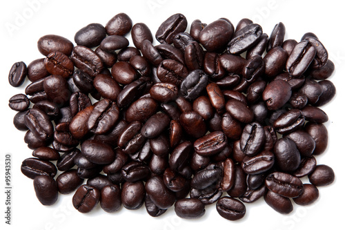 coffee beans isolated on white background with drop shadow