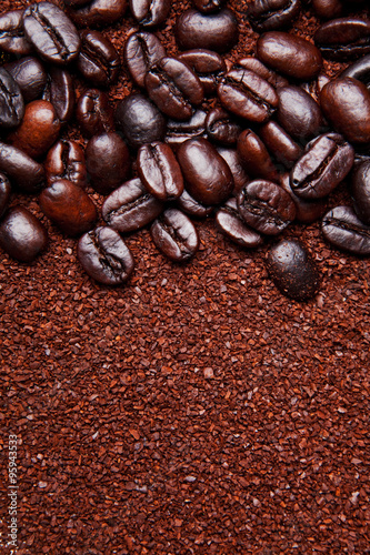 coffee grounds and whole beans background