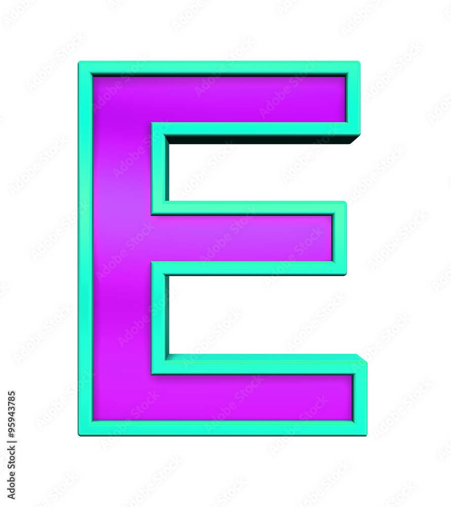 One letter from purple glass with blue frame alphabet set, isolated on white. Computer generated 3D photo rendering. One letter from purple glass with blue frame alphabet set, isolated on white. Computer generated 3D photo rendering.