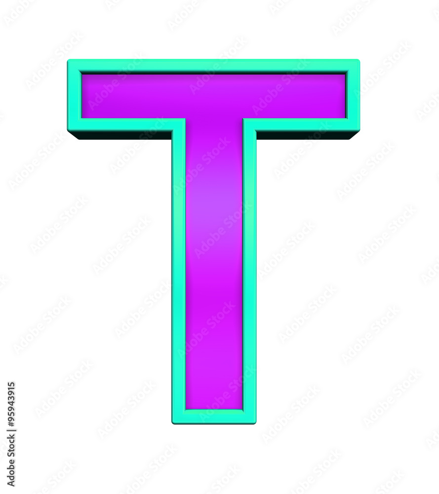 One letter from purple glass with blue frame alphabet set, isolated on white. Computer generated 3D photo rendering. One letter from purple glass with blue frame alphabet set, isolated on white. Computer generated 3D photo rendering.