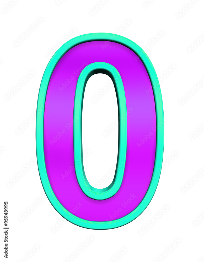 One digit from purple glass with blue frame alphabet set, isolated on white. Computer generated 3D photo rendering. One digit from purple glass with blue frame alphabet set, isolated on white. Computer generated 3D photo rendering.