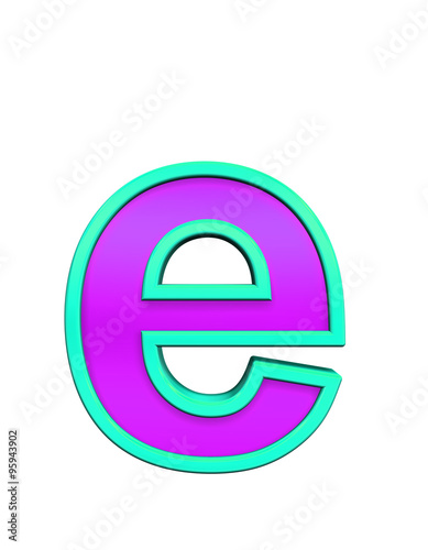 One lower case letter from purple glass with blue frame alphabet set, isolated on white. Computer generated 3D photo rendering.