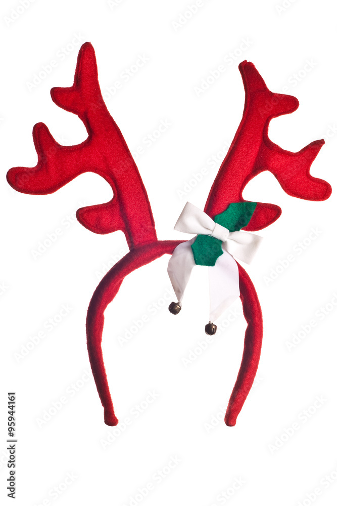 red and green christmas reindeer antlers isolated on white backg red and green christmas reindeer antlers isolated on white backg