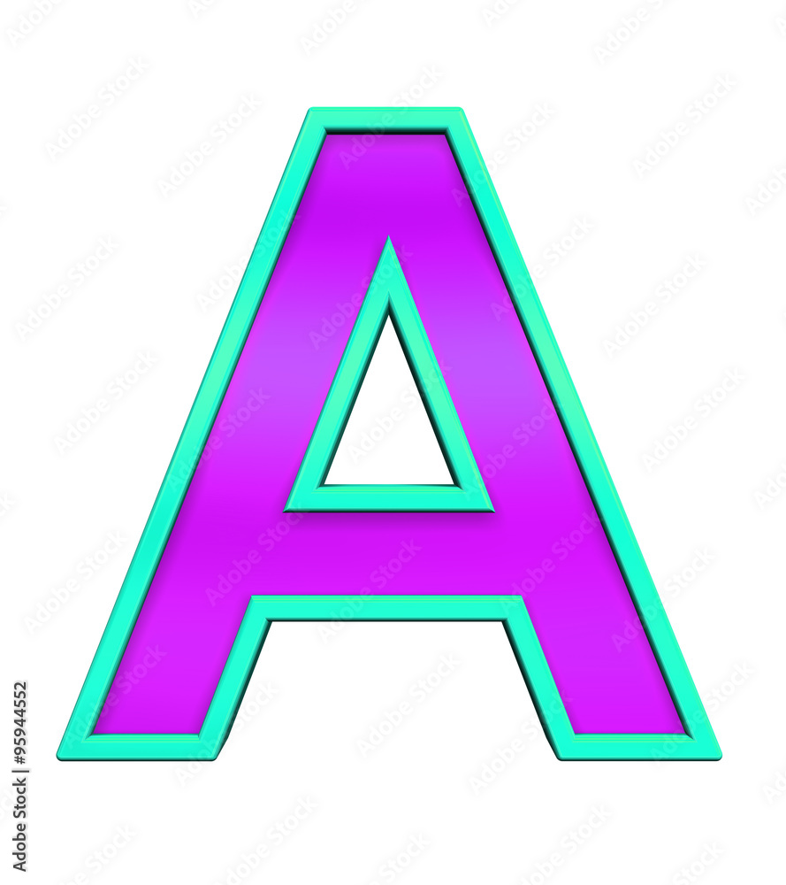 One letter from purple glass with blue frame alphabet set, isolated on white. Computer generated 3D photo rendering. One letter from purple glass with blue frame alphabet set, isolated on white. Computer generated 3D photo rendering.