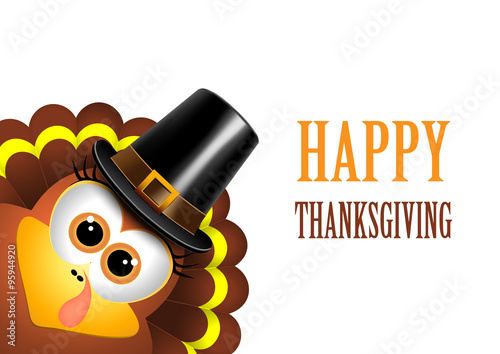 Card for Thanksgiving Day. Turkey in a pilgrim hat.
