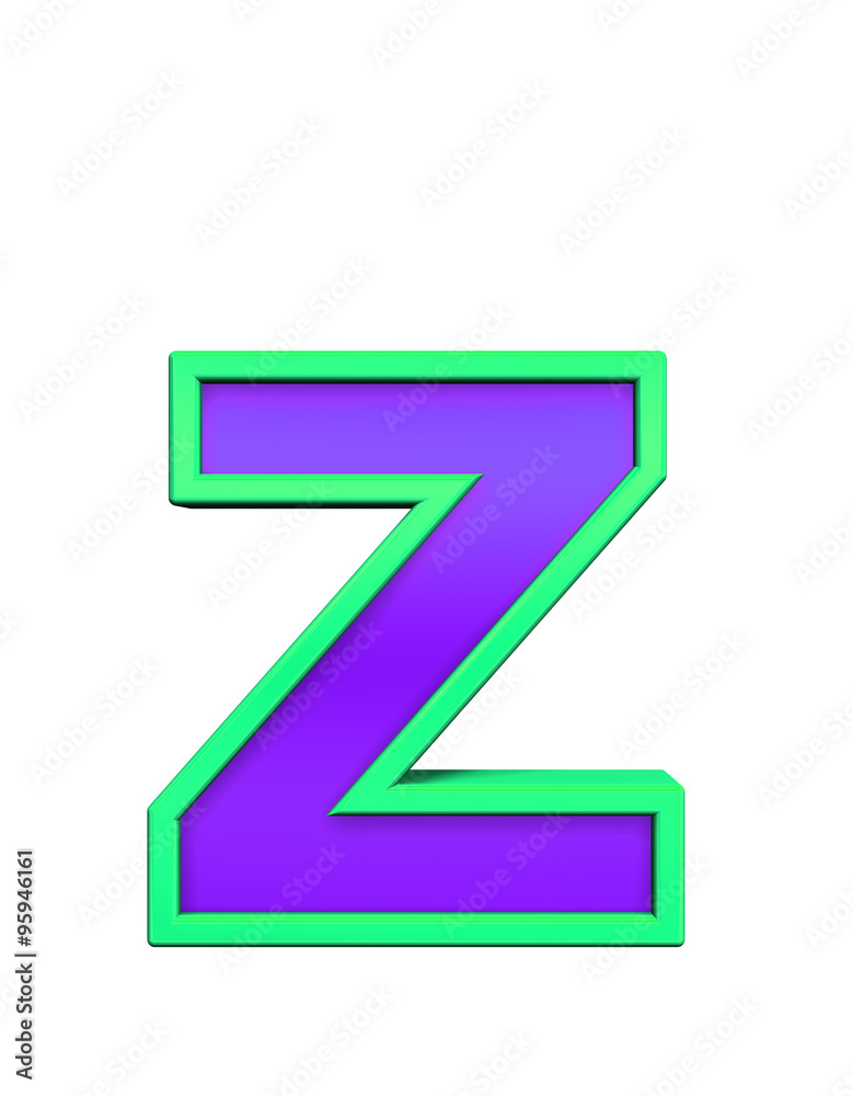 One lower case letter from violet glass with green frame alphabet set, isolated on white. Computer generated 3D photo rendering. One lower case letter from violet glass with green frame alphabet set, isolated on white. Computer generated 3D photo rendering.
