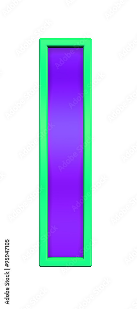 One letter from violet glass with green frame alphabet set, isolated on white. Computer generated 3D photo rendering. One letter from violet glass with green frame alphabet set, isolated on white. Computer generated 3D photo rendering.