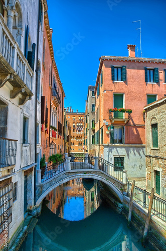 Canal with bridge in Venice, Italy, HDR