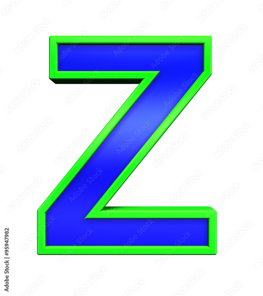 One letter from blue glass with green frame alphabet set, isolated on white. Computer generated 3D photo rendering. One letter from blue glass with green frame alphabet set, isolated on white. Computer generated 3D photo rendering.