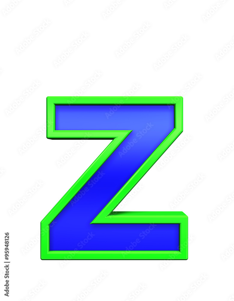 One lower case letter from blue glass with green frame alphabet set, isolated on white. Computer generated 3D photo rendering. One lower case letter from blue glass with green frame alphabet set, isolated on white. Computer generated 3D photo rendering.