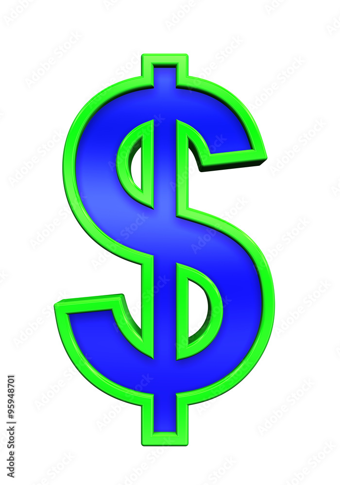 Dollar sign from blue glass with green frame alphabet set, isolated on white. Computer generated 3D photo rendering. Dollar sign from blue glass with green frame alphabet set, isolated on white. Computer generated 3D photo rendering.