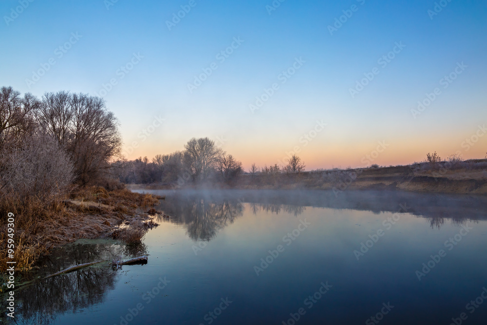 Morning mist over the river Don. Photographed in Russia.