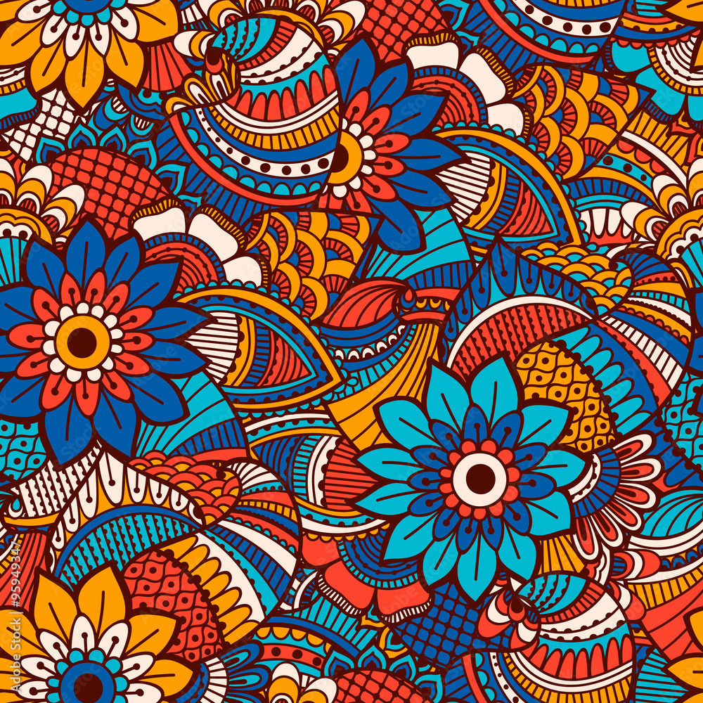 Hand drawn seamless pattern with floral elements. Hand drawn seamless pattern with floral elements.