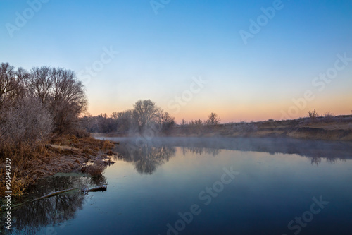 Morning mist over the river Don. Photographed in Russia.