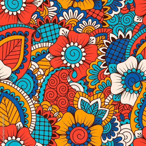 Hand drawn seamless pattern with floral elements. 