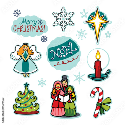 Christmas carolers holiday cheer illustration set
