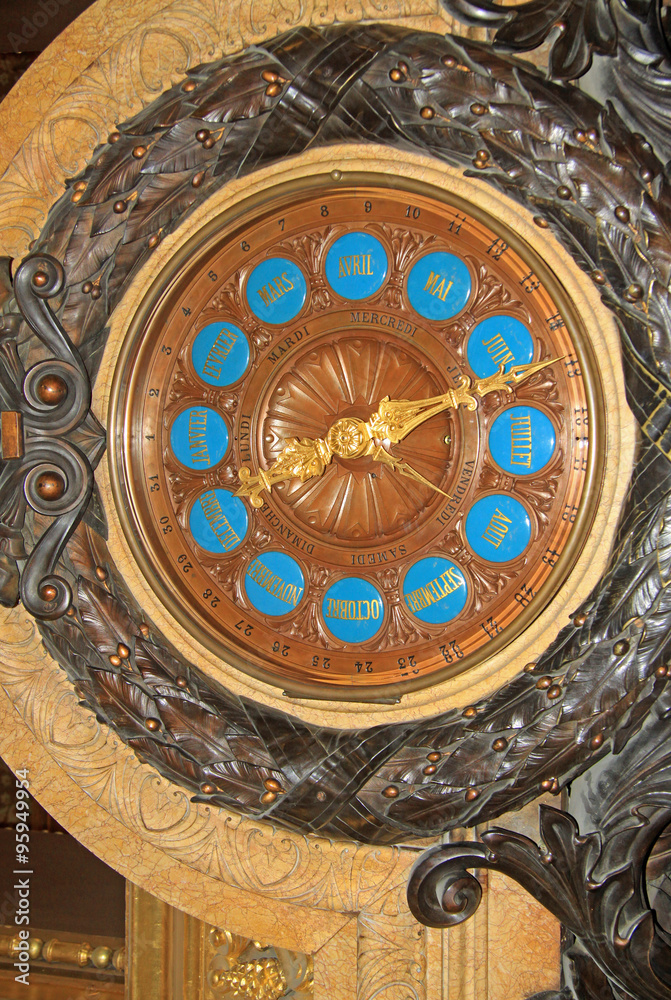 PARIS, FRANCE - DECEMBER 16, 2011: Clock inside of Opera National de Paris (Grand Opera or Garnier Palace)