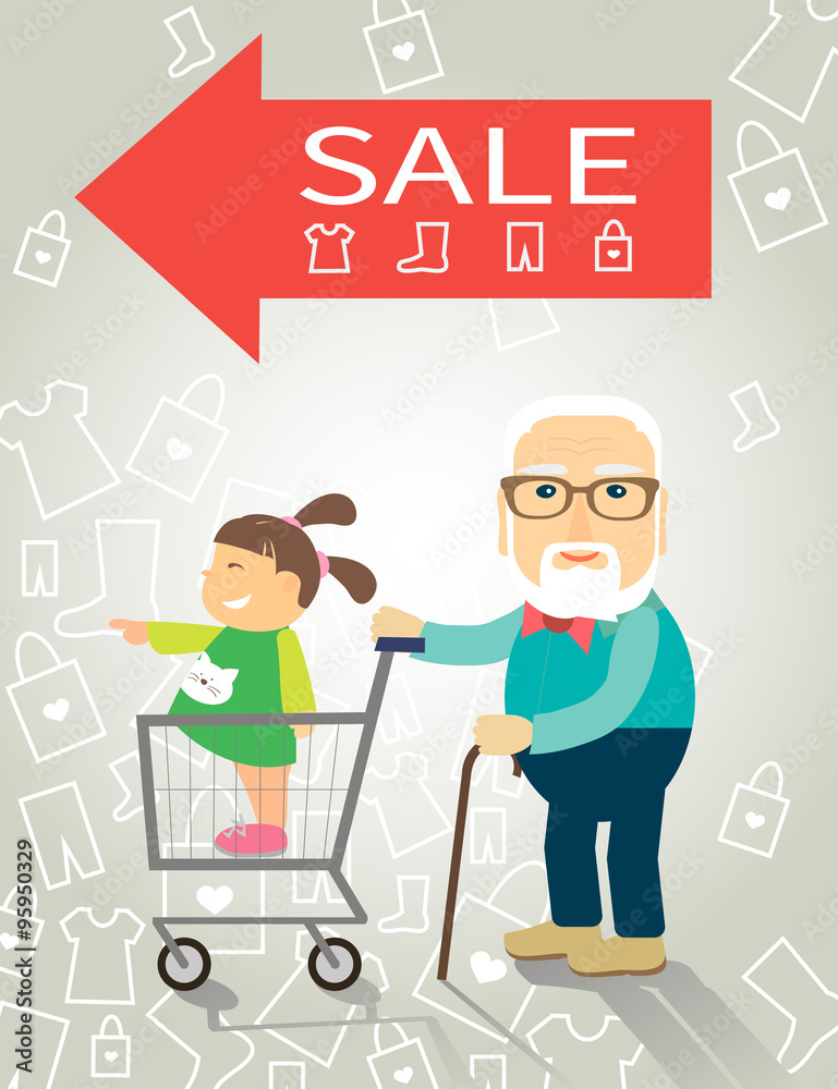 The grandfather and granddaughter went shopping The grandfather and granddaughter went shopping