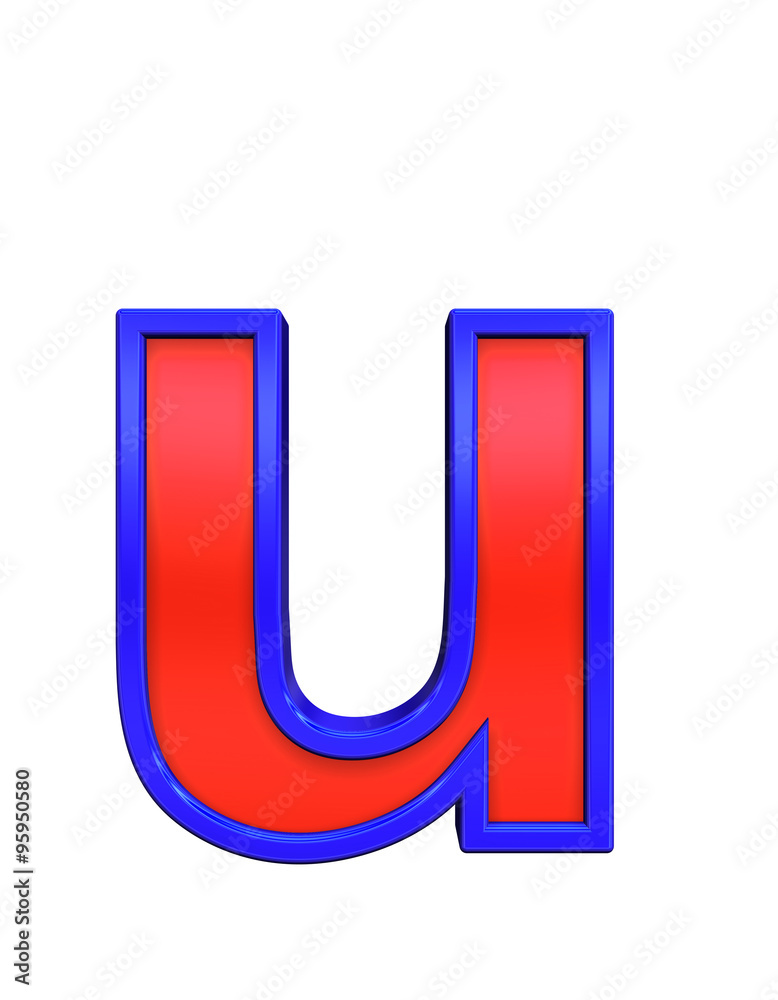 One lower case letter from red glass with blue frame alphabet set, isolated on white. Computer generated 3D photo rendering. One lower case letter from red glass with blue frame alphabet set, isolated on white. Computer generated 3D photo rendering.