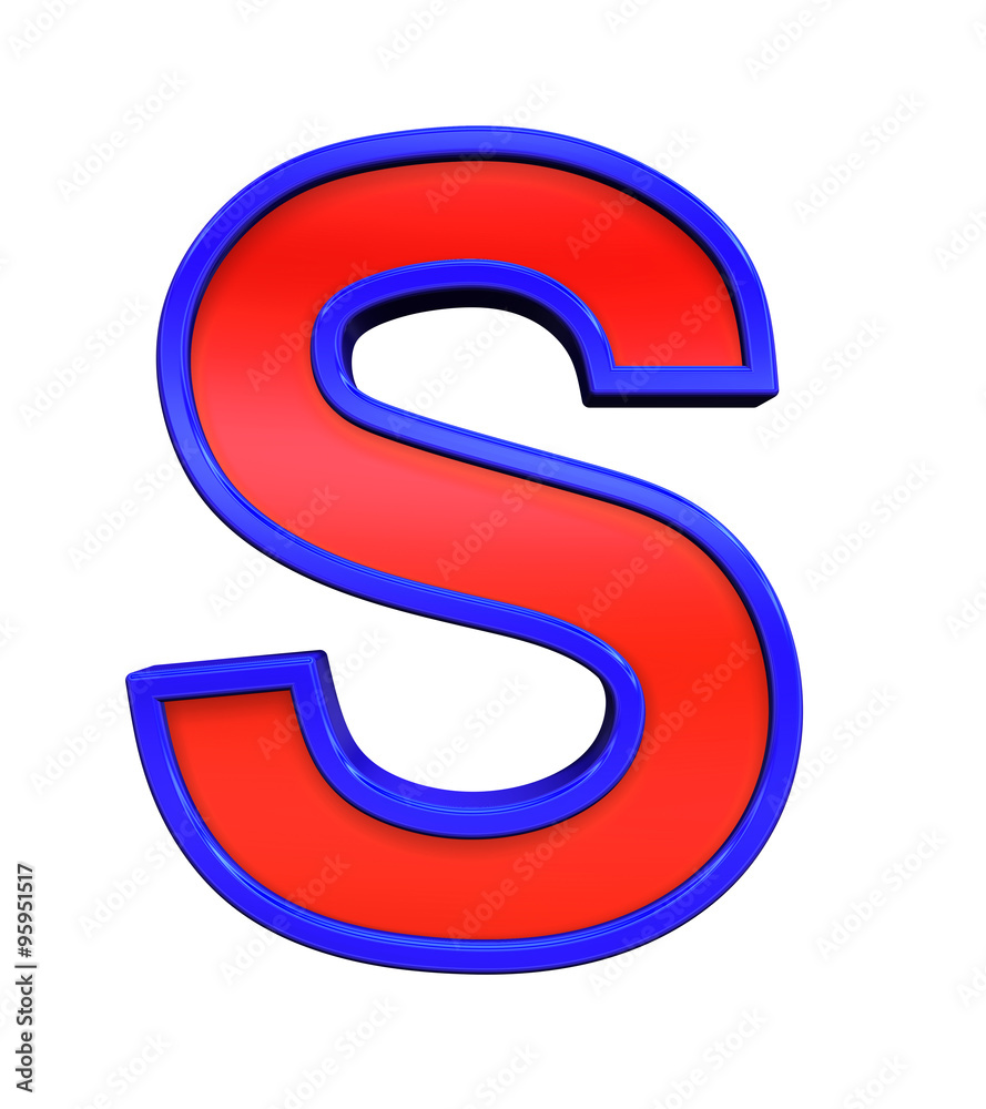 One letter from red glass with blue frame alphabet set, isolated on white. Computer generated 3D photo rendering. One letter from red glass with blue frame alphabet set, isolated on white. Computer generated 3D photo rendering.