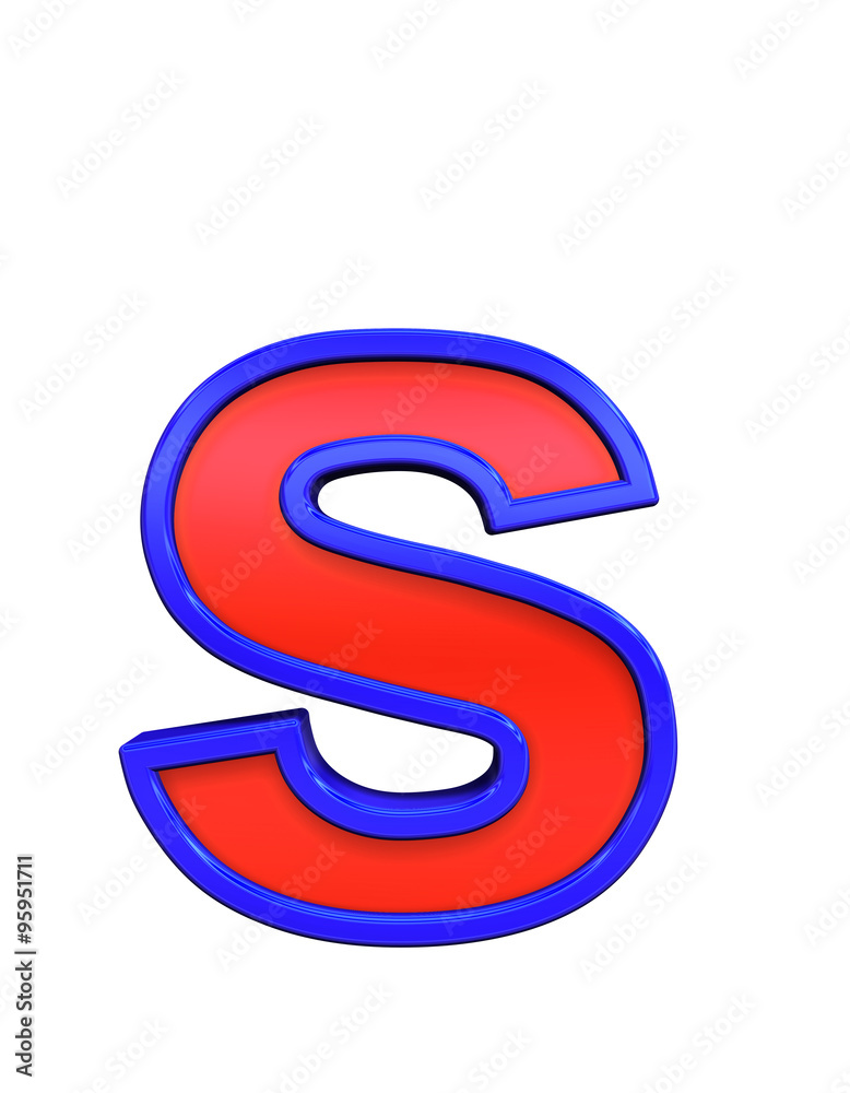 One lower case letter from red glass with blue frame alphabet set, isolated on white. Computer generated 3D photo rendering. One lower case letter from red glass with blue frame alphabet set, isolated on white. Computer generated 3D photo rendering.