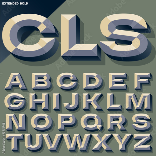 Vector illustration of old school bold beveled alphabet. Simple colored version