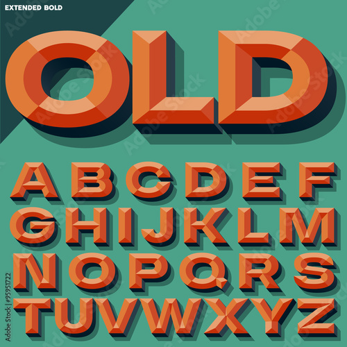 Vector 3D bright bold beveled alphabet with shadow. Multicolored version.