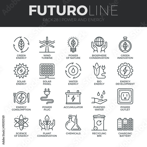 Power and Energy Futuro Line Icons Set