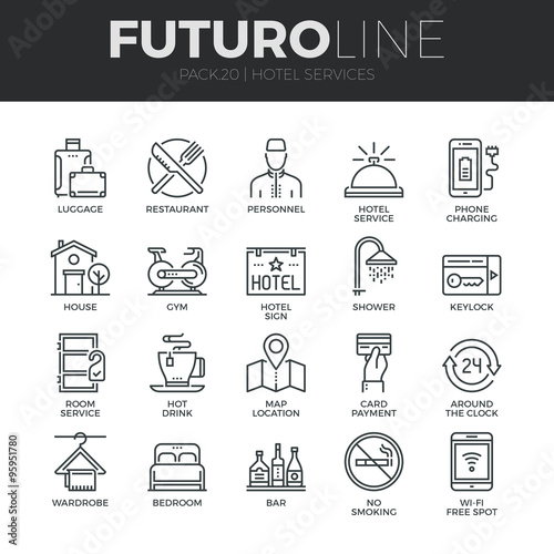 Hotel Services Futuro Line Icons Set