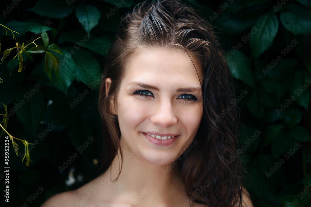 Natural female beauty in summer rain Natural female beauty in summer rain