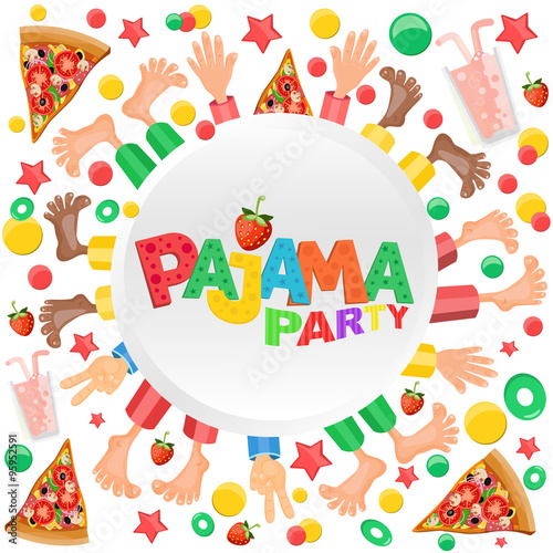 Illustration of boys  having pajama slumber party.