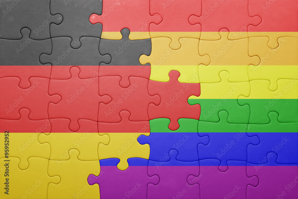 puzzle with the national flag of germany and gay flag puzzle with the national flag of germany and gay flag