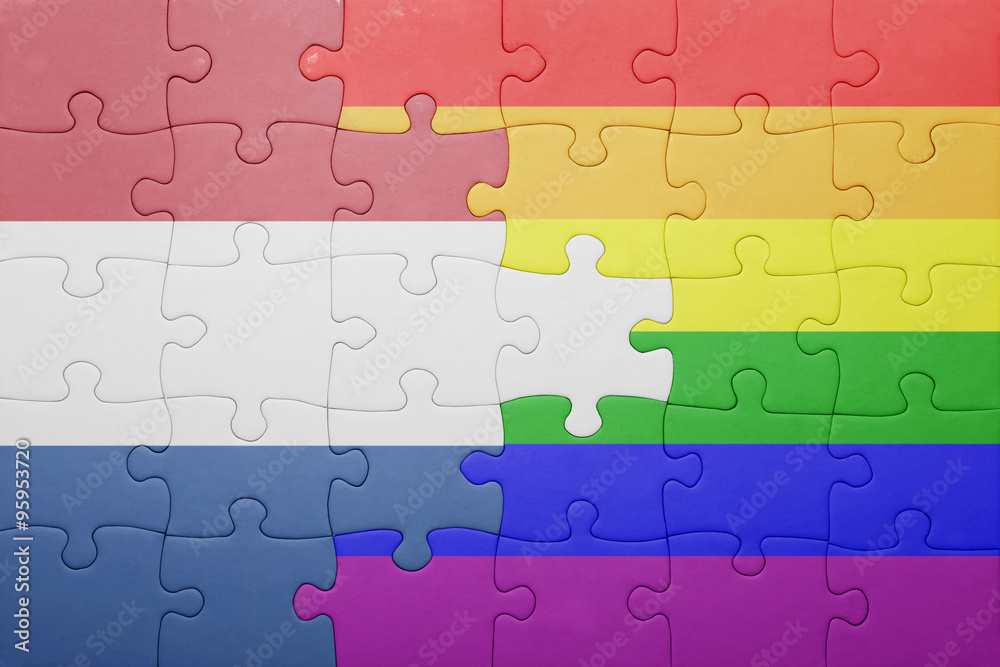 puzzle with the national flag of netherlands and gay flag puzzle with the national flag of netherlands and gay flag
