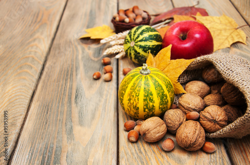 autumn pumpkins and nuts