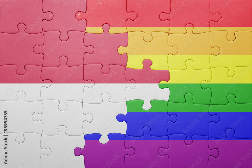 puzzle with the national flag of indonesia and gay flag puzzle with the national flag of indonesia and gay flag
